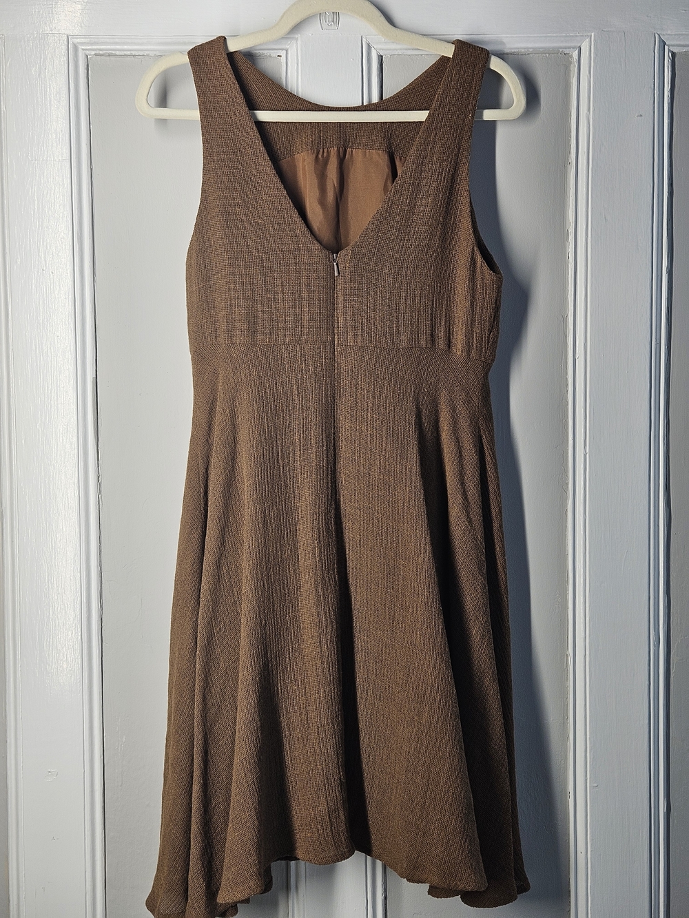 Sleeveless V-Neck Midi Aline Dress in Brown
